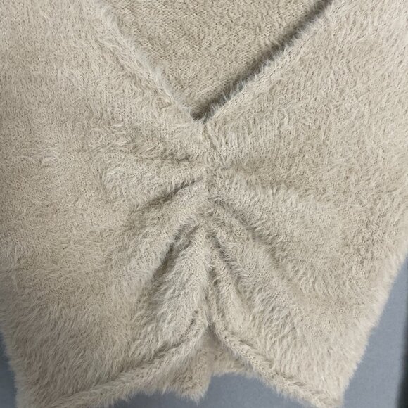 Forever 21 Fuzzy Crop Top Sweater Balloon Sleeve Size Medium Beige Gathered Bust - Picture 11 of 11